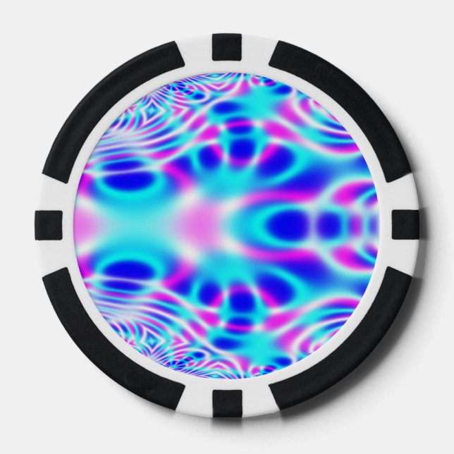 Neon Pink and Blue Rocket Abstract Poker Chips (Front)