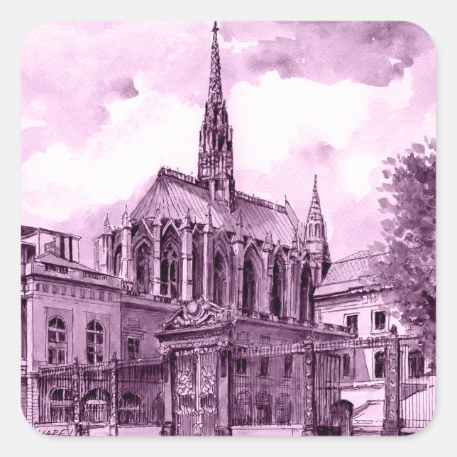 Neon pink and cobalt bridge arcs over a luminous c square sticker (Front)