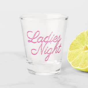 Neon Pink and Glitter Script Ladies Night Shot Glass