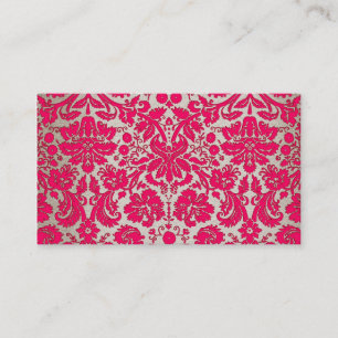 Neon Pink and Gold Damask Business Card