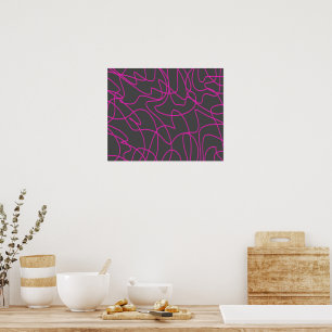 Neon Pink and Gray Line Art Poster