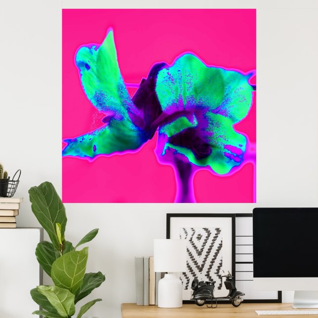 Neon Pink and Green Floral Poster Print (Home Office)