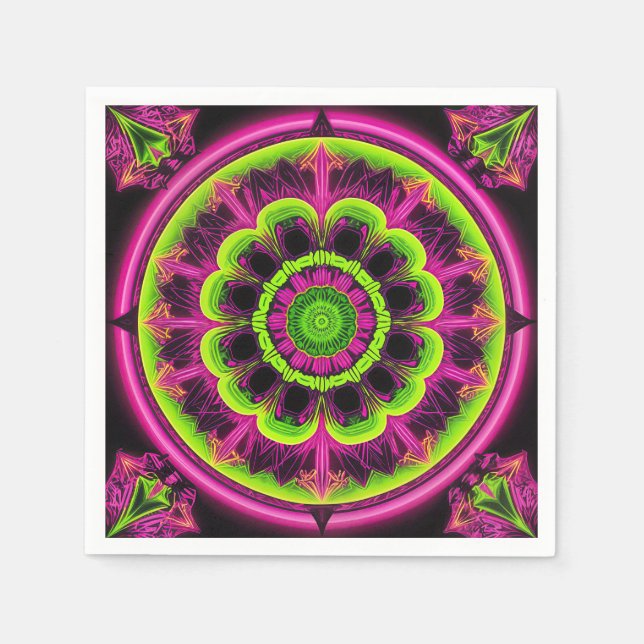 Neon Pink And Green Kaleidoscope Design Napkin (Front)