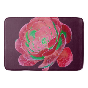 Neon Pink and Green Succulent Rose Bath Mat