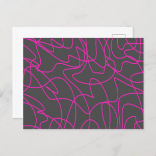 Neon Pink and Grey Line Art Postcard