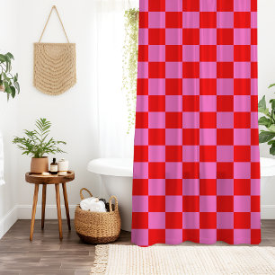 Neon Pink and Red Chequered Chequerboard Vintage