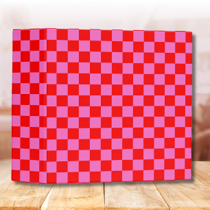 Neon Pink and Red Chequered Chequerboard Vintage Binder
