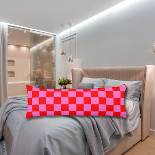 Neon Pink and Red Chequered Chequerboard Vintage Body Pillow