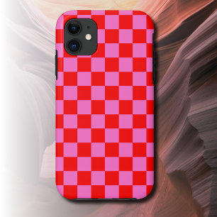 Neon Pink and Red Chequered Chequerboard Vintage iPhone 11 Case