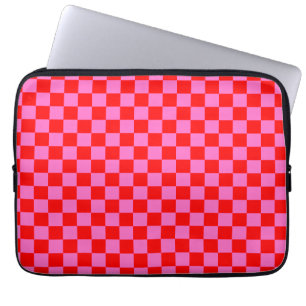 Neon Pink and Red Chequered Chequerboard Vintage Laptop Sleeve