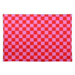 Neon Pink and Red Chequered Chequerboard Vintage Placemat