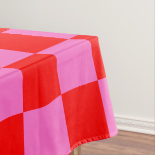Neon Pink and Red Chequered Chequerboard Vintage Tablecloth
