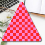 Neon Pink and Red Chequered Chequerboard Vintage Triangle Sticker<br><div class="desc">Neon Pink and Red Chequered Chequerboard | Vintage | Classic | Trendy | Stylish | Fashion | Minimal</div>