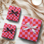 Neon Pink and Red Chequered Chequerboard Vintage Wrapping Paper Sheet<br><div class="desc">Neon Pink and Red Chequered Chequerboard | Vintage | Classic | Trendy | Stylish | Fashion | Minimal</div>