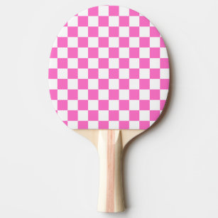 Neon Pink and White Chequered Chequerboard Vintage Ping Pong Paddle