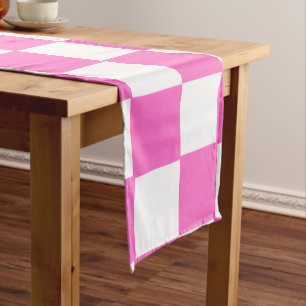 Neon Pink and White Chequered Chequerboard Vintage Short Table Runner