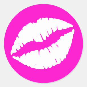 Neon Pink and White Lipstick Print Classic Round Sticker