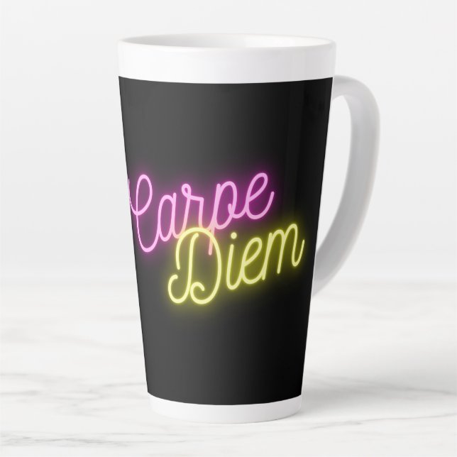 Neon Pink and Yellow Carpe Diem   Latte Mug (Right Angle)