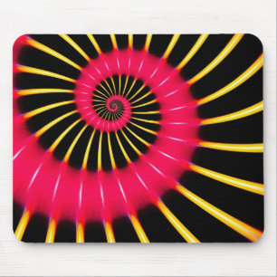 Neon Pink And Yellow Spiral Fractal Mouse Pad