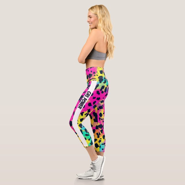Neon Pink  Animal GRL Power  Capri Leggings (Left)
