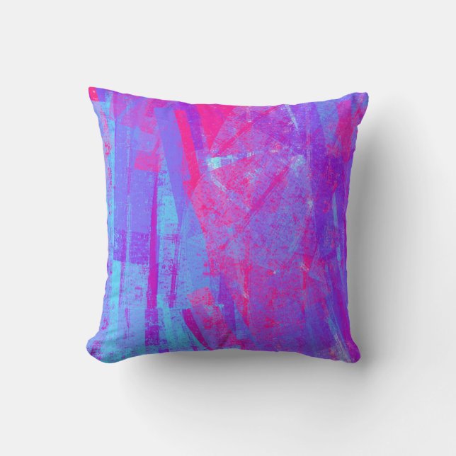 Neon Pink & Aqua Blue Abstract Throw Pillow (Front)