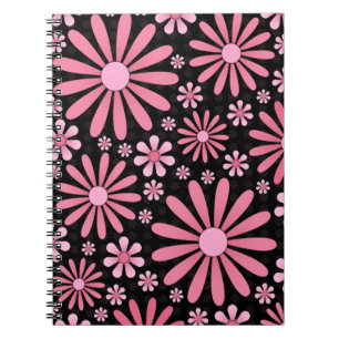 Neon Pink Black Floral Grunge Alt Aesthetic Notebook