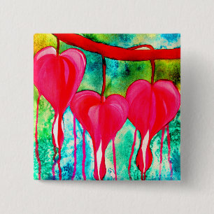 Neon pink Bleeding Hearts art flowers 2 Inch Square Button