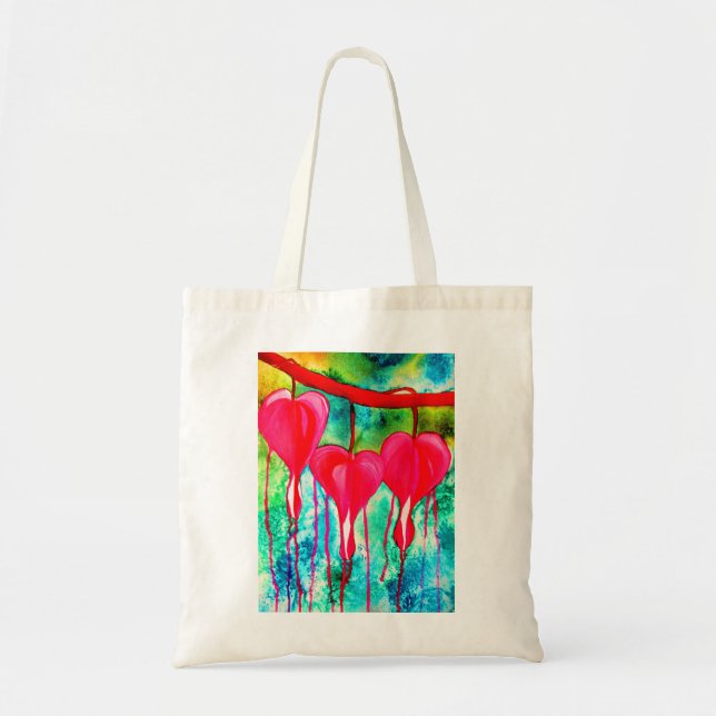 Neon pink Bleeding Hearts art flowers Tote Bag (Front)