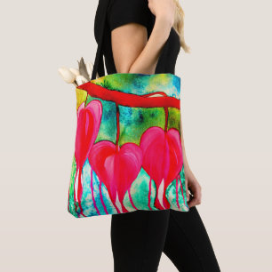 Neon pink Bleeding Hearts art flowers Tote Bag