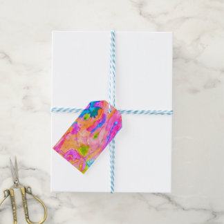 Neon Pink Blue Abstract Painting Gift Tag