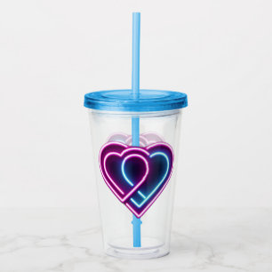 Neon pink/blue heart Valentine's day mug Acrylic Tumbler