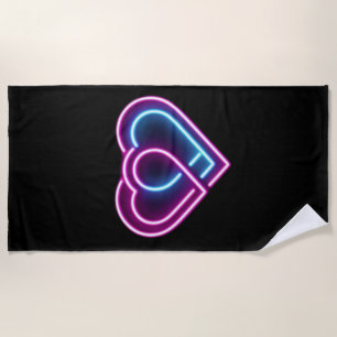 Neon pink/blue heart Valentine's day mug Beach Towel