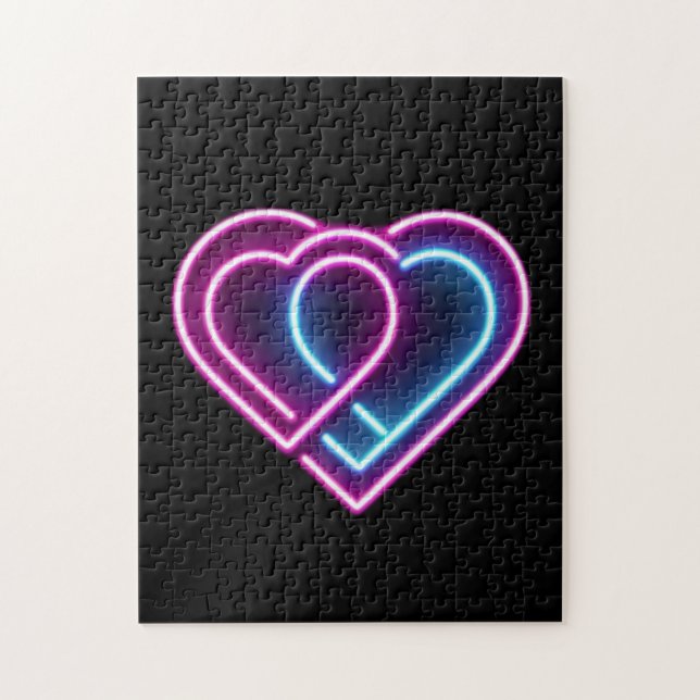 Neon pink/blue heart Valentine's day mug Jigsaw Puzzle (Vertical)