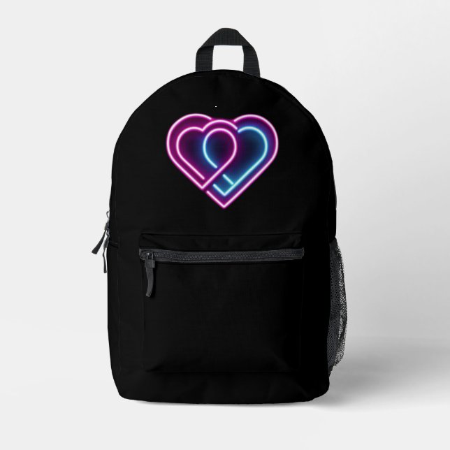 Neon pink/blue heart Valentine's day mug Printed Backpack (Front)
