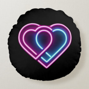 Neon pink/blue heart Valentine's day mug Round Pillow