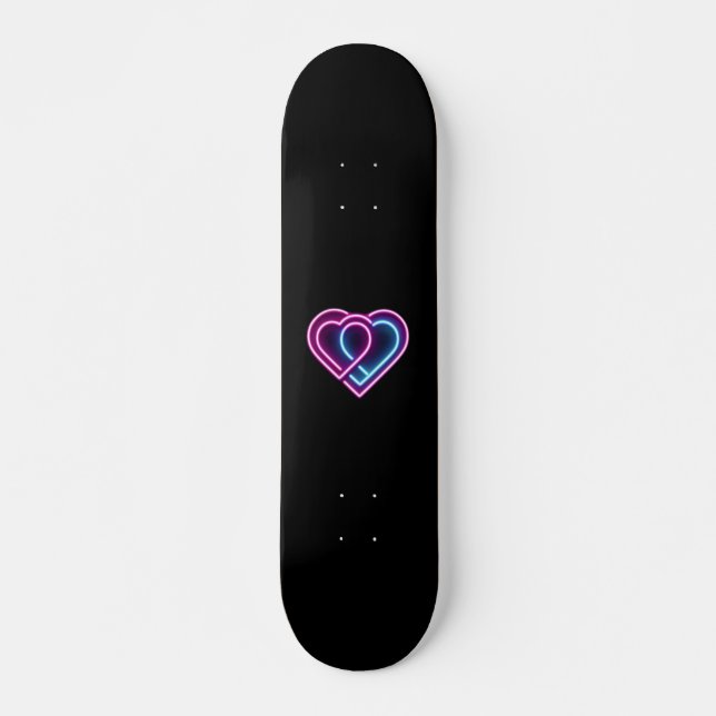 Neon pink/blue heart Valentine's day mug Skateboard (Front)