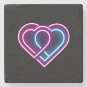 Neon pink/blue heart Valentine's day mug Stone Coaster