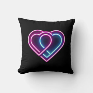 Neon pink/blue heart Valentine's day mug Throw Pillow