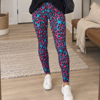 Neon Pink Blue Leopard Print Leggings