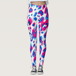 Neon Pink Blue Leopard Print Leggings