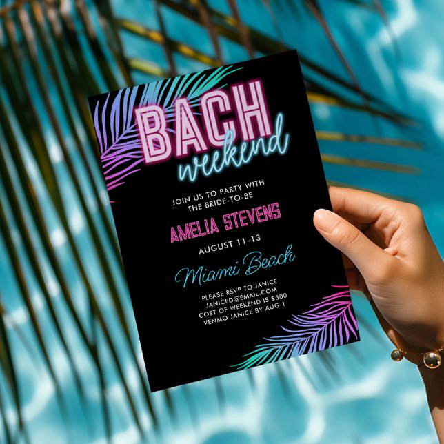 Neon Pink & Blue Tropical Bachelorette Weekend Invitation (Creator Uploaded)