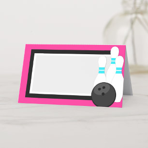 Neon Pink Bowling Folding Label or Name Cards