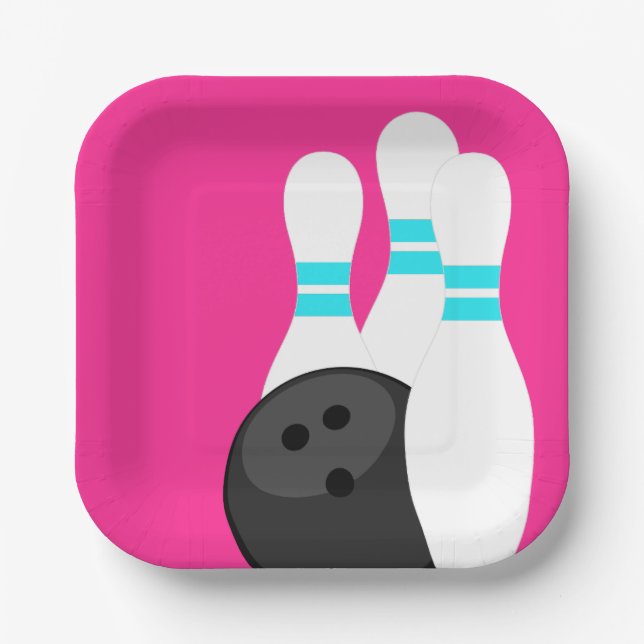 Neon Pink Bowling Party Paper Plates (Front)