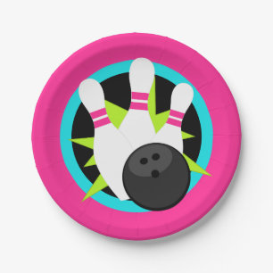 Neon Pink Bowling Pin Paper Plates