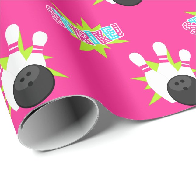 Neon Pink Bowling Wrapping Paper (Roll Corner)