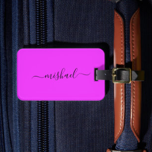 Neon Pink, Bright Purple, Typography, Personalize Luggage Tag