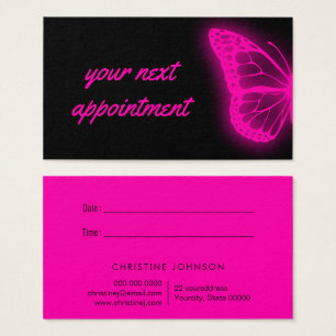 neon pink butterfly appointment card