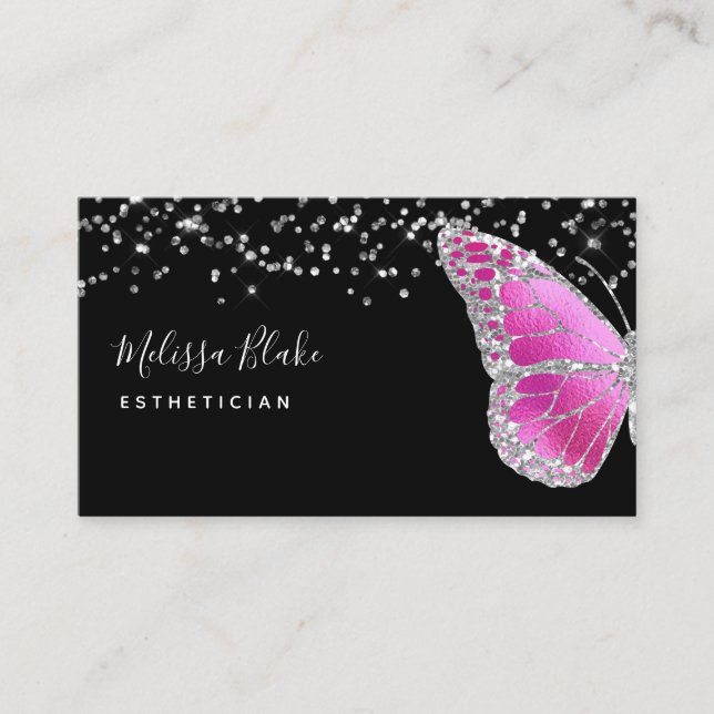 neon pink butterfly business card (Front)