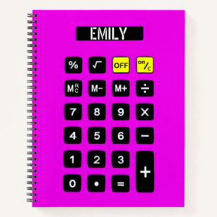 Neon Pink Calculator with Name  Notebook