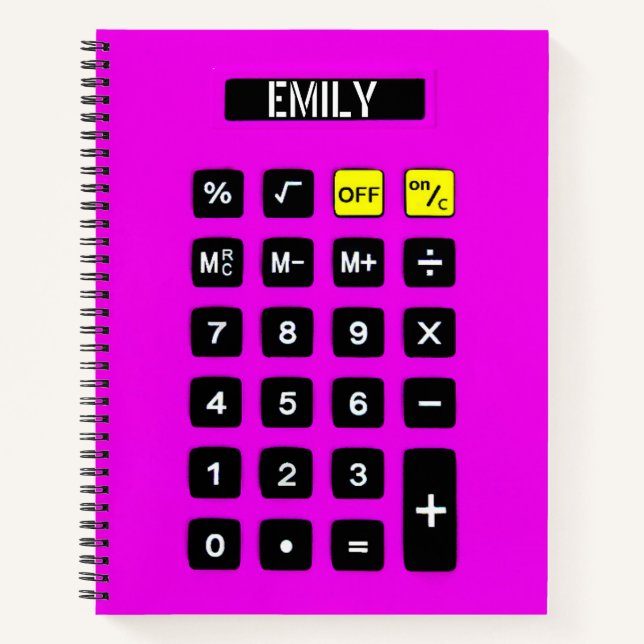 Neon Pink Calculator with Name  Notebook (Front)